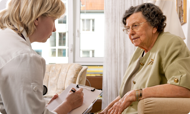 Elder and doctor talking