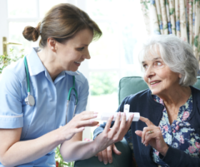 Staff and elder woman